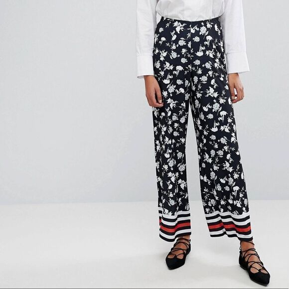 ASOS Black Floral Wide Leg Palazzo Pants 6 - Picture 2 of 12